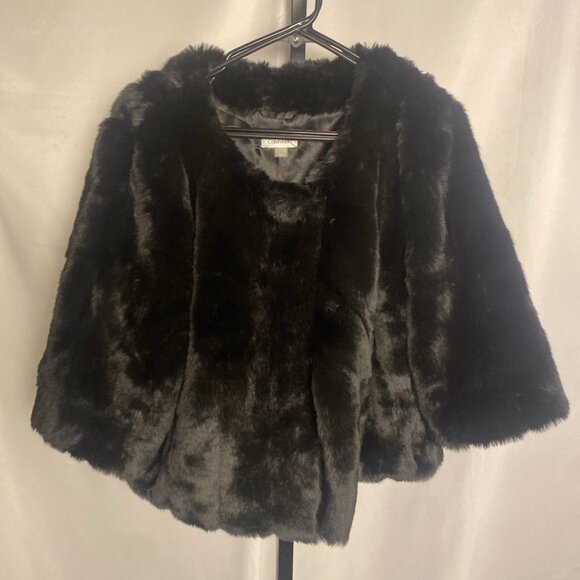 Calvin Klein Faux Fur Jacket XL Black Cropped Evening Coat Soft Glam - Picture 3 of 6